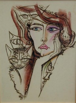 Mujer con gatos  